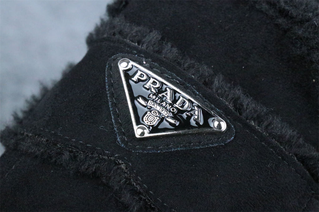 Prada Triangle Logo-Plaque Shearling Backless Loafer