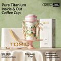 TOMIC Pure Titanium Coffee Mug 520ml, Wizard of Oz Floral Art Print Travel Tumbler, Elegant Pearl Chain Strap & Gift Box