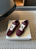 PRADA 26S PLATFORM SNEAKERS IN DARK RED FABRIC MIX SUEDE