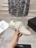 CHANEL 26S LACE UP SNEAKERS IN WHITE LAMBSKIN DIAMOND QUILTING