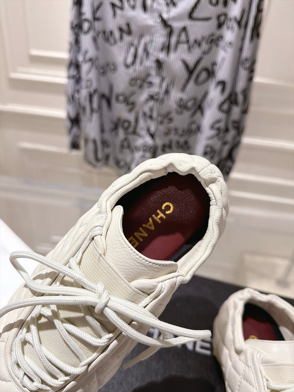 CHANEL 26S LACE UP SNEAKERS IN WHITE LAMBSKIN DIAMOND QUILTING